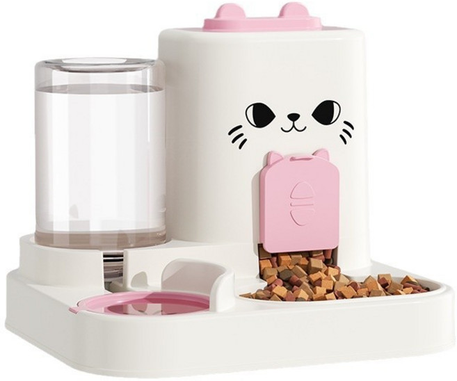 SUUNI 반려동물 프리미엄 일체형 반자동 급수식기 애완동물 사료 공급기, 1개, 핑크색