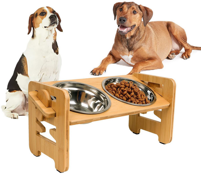 강아지 고양이 반려동물 식기 2구 높이조절 스텐 밥그릇, 1세트, 스텐 2구