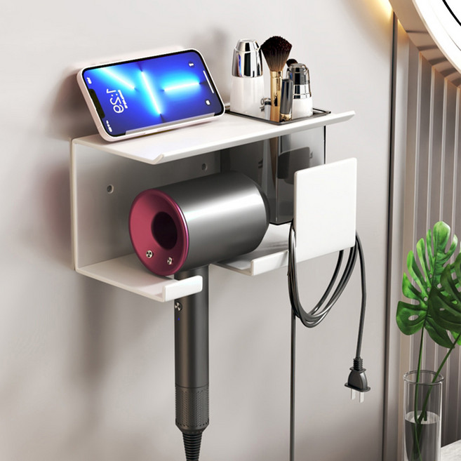 폴라도레 무타공 드라이기거치대 욕실 헤어 드라이 홀더 걸이, 1개, 화이트