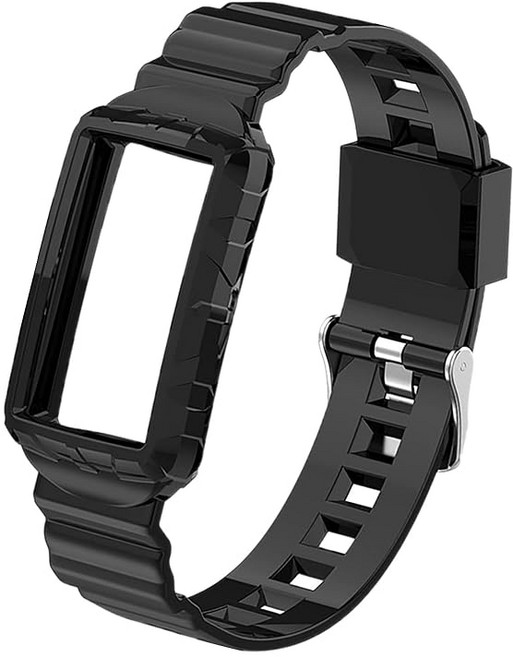 Fitbit Charge6/Charge5용 밴드 일체형 교체 벨트 부드러운 실리콘제 경량 상처 방지 내구성 스포츠 밴드 액세서리 (블랙), 상세페이지 참조, 상세페이지 참조