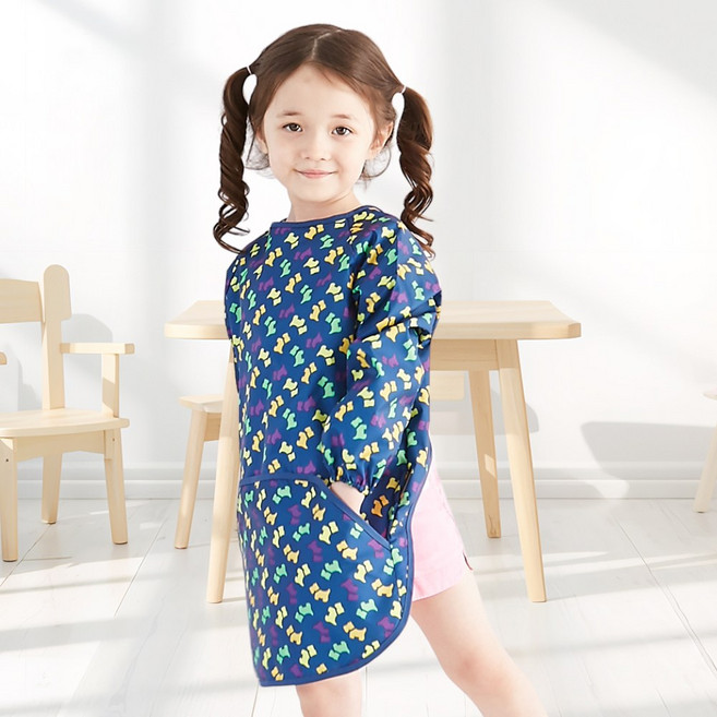 엘리몽 긴소매 유아 미술가운 앞치마, 13.럭키도그 NAVY