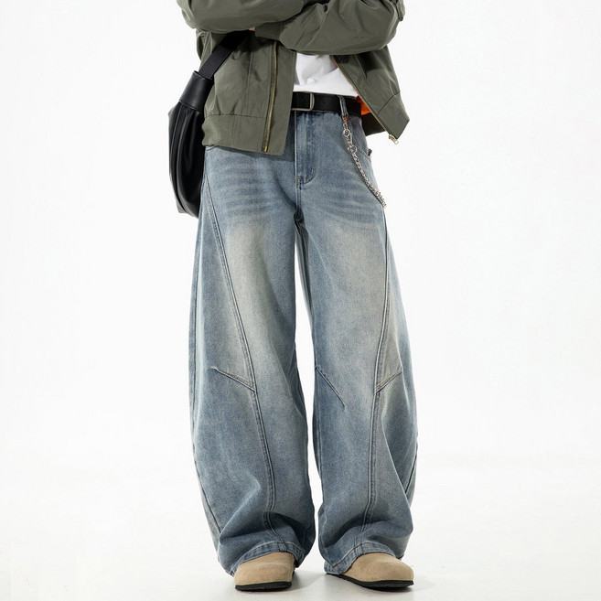 유루 남성용 와이드 빈티지 워싱 루즈핏 청바지 / MN2469