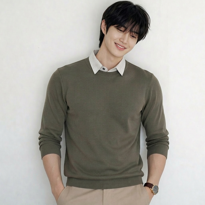 스티드 카라 레이어드 니트 셔츠