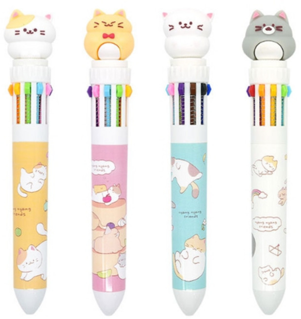 [오소사소] 다양한 색상 냥냥 피규어 10색 볼펜 0.5mm 두자루 한세트, 랜덤혼합, 2개