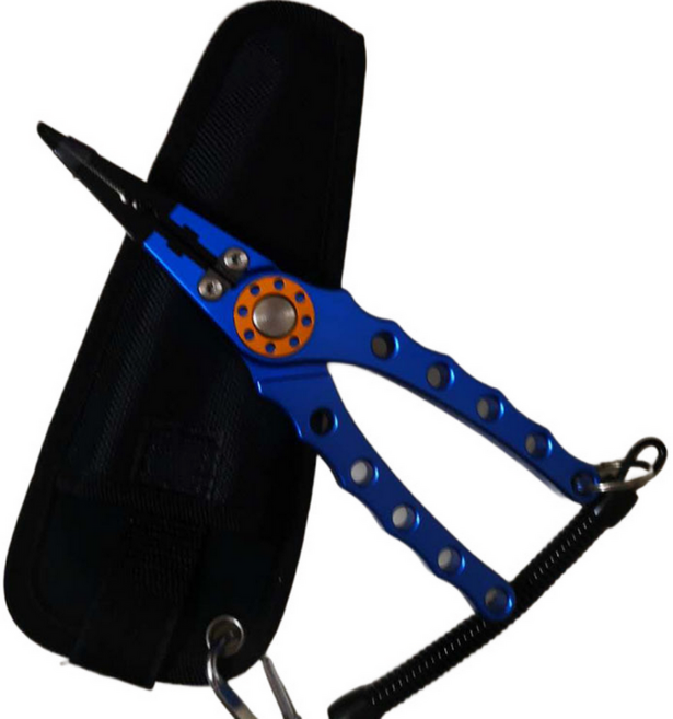 안낚하세요 멀티 피싱 플라이어 케이스 세트 초경량 다기능 낚시 집게, 메탈릭 블루, 1세트