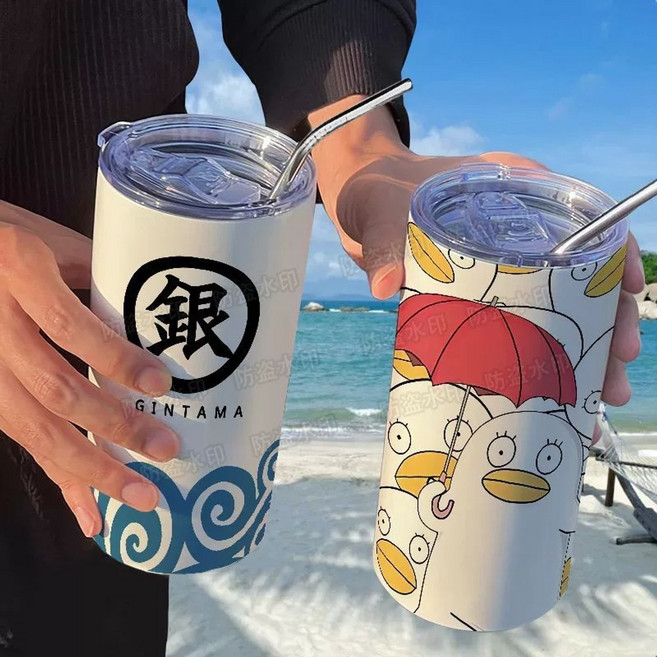 2종 은혼 사카타긴토키 의상 로고 문양 텀블러 은혼긴토키 파도 엘리자베스 오리 물컵 보온병 스테인리스 빨대컵 얼음컵 머그, 420ml 용량, 스타일2, 1개