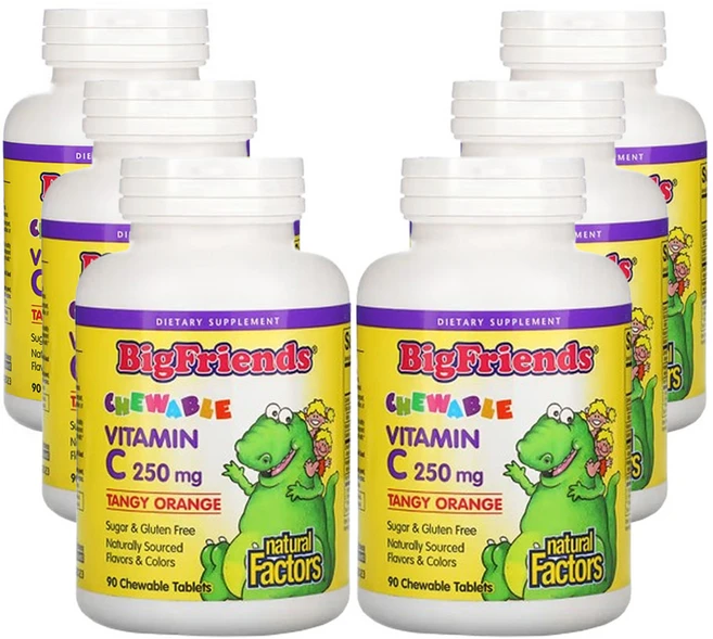 네츄럴팩터스 Big Friends 씹을수있는 비타민 C 상큼한오렌지 250 mg 90 정 x 6, 90정, 6팩 - 쿠팡