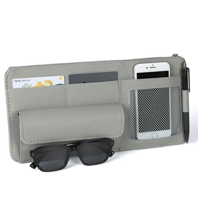 핫쏘잇 멀티수납 자동차 썬바이저 레더 포켓, 그레이, 1개