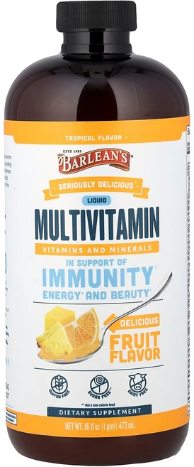 Barlean's Seriously Delicious® Liquid Multivitamin Tropical 16 fl oz 473 ml, Barlean's, Seriously Delicious, 1개, 473ml - 쿠팡