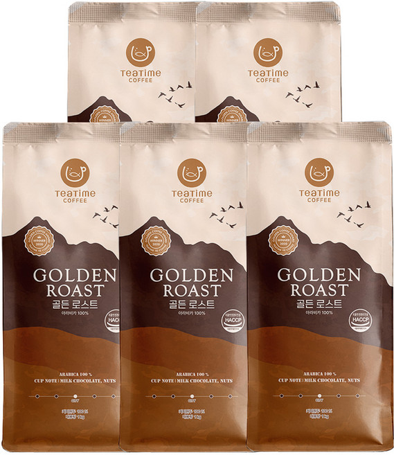 [대용량] 1kg 골든로스트 향미가좋은 고소한 아라비카100% 원두커피, 5개, 홀빈(분쇄안함)
