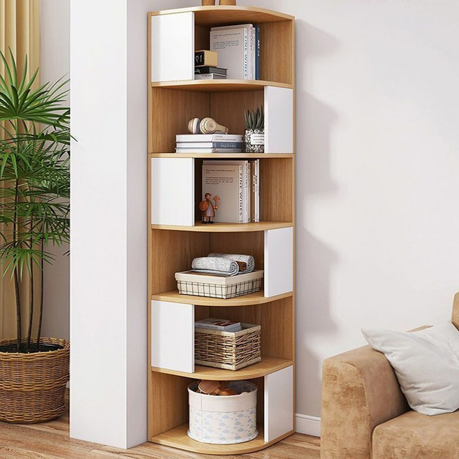 SeekFun 코너 책장 오픈 다층 책꽂이 튼튼한 다용도 원목 선반 대용량 정리대 높이 1760mm, 6단, 화이트