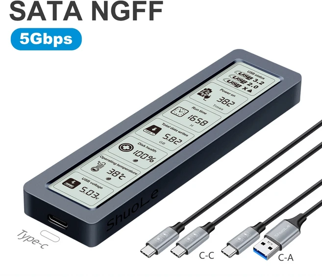 M.2 NVMe SATA SSD 인클로저 USB3.2 Gen2 C 10Gbps PCIe 케이스 스마트 디지털 디스플레이 NGFF 박스 도구, 01 Only NVME, 01 China Mainland
