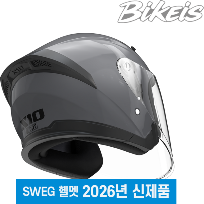 스웨그X10 오토바이 스쿠터 가벼운 오픈페이스 초경량 바이크 헬멧, 다크 그레이