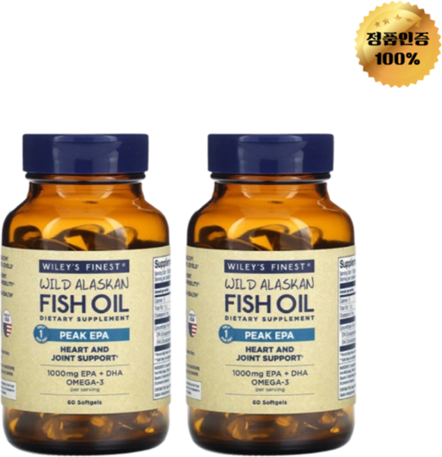 1+1 윌리스 자연산 알래스카 피쉬 오일 1250mg 소프트젤 60정, 60회분, 2개