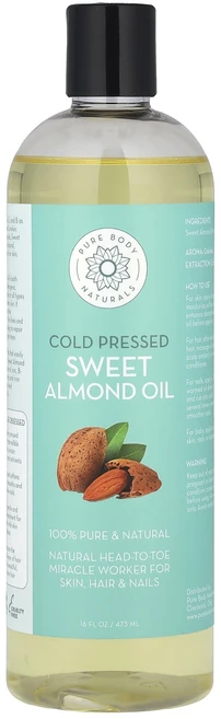 Pure Body Naturals 스위트 아몬드 오일 473ml(16fl oz), PureBodyNaturals스위트아몬드오일473ml1, 1개, 473ml - 쿠팡