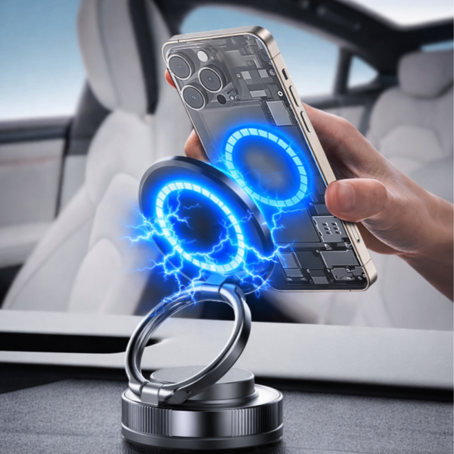 온그로우 맥세이프 강력 자석 360도 회전 차량용 핸드폰 거치대, 블랙, 1개