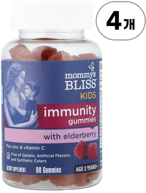 마미스 블리스 키즈 이뮨 구미 위드 엘더베리 (2세 이상) Mommy's Bliss Kids Immunity Gummies with Elderberry 60정, 4개 - 쿠팡