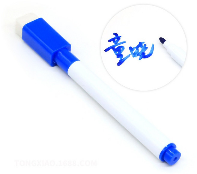 帶刷白板筆 彩色可擦式細字白板筆, 1個, 藍筆, 藍筆