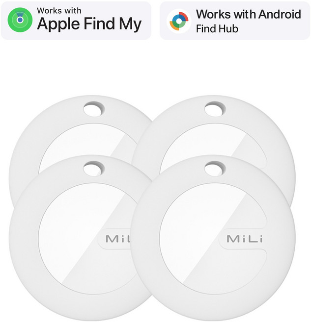 MiLi 미태그 듀얼 위치추적기 삼성 갤럭시 스마트태그 애플 에어태그 미아방지 키링 4개, 4세트, 키링, 화이트
