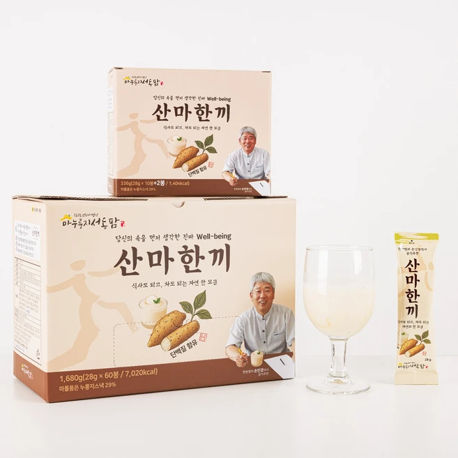 마가 들어간 산마한끼 2달치 단백질이 포함된 선식 쉐이크 부모님선물 노인식사 플레이크 속이 편한 아침식사, 60개, 28g - 쿠팡