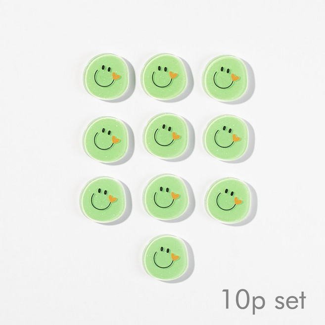 에버피크 냉장고 인테리어 자석 마그넷, 그린스마일하트10p