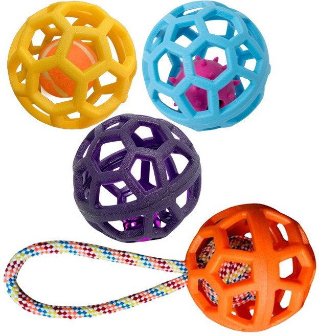 베리어스 강아지 장난감 공 4종 세트, 옐로우,블루,퍼플,오렌지, 1세트