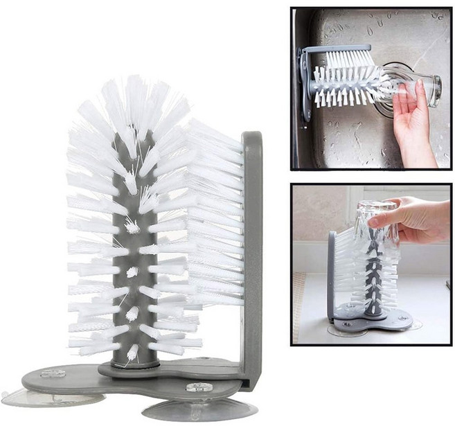 LMETJMA 물병 청소 브러시 흡입베이스가있는 유리 컵 세탁기 주방 싱크 맥주 긴 다리 JT113, 1개