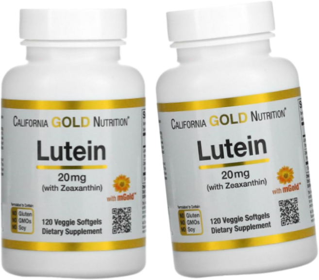 1+1 캘리포니아골드뉴트리션 CGN 루테인 지아잔틴 20mg 120베지캡슐 천수국 금잔화 메리골드 마리골드 카로티노이드 제아잔틴 홍화유, 2개, 120정