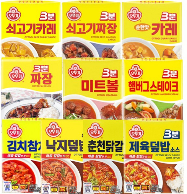 오뚜기 3분 소스 10종세트(쇠고기카레+쇠고기짜장+카레순한맛+짜장+미트볼+햄버그스테이크+김치참치덮밥+낙지덮밥+춘천닭갈비덮밥+제육덮밥), 1개