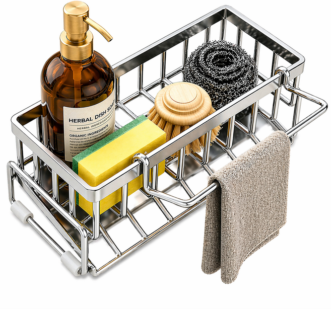 은빛싹싹 4세대 올스텐 자동물빠짐 수세미 거치대, 은색, 1개