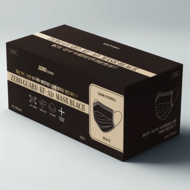 국산 제로가드 KFAD 블랙 100매 비말차단 일회용 덴탈 마스크 여름, 100개입, 1, 화이트