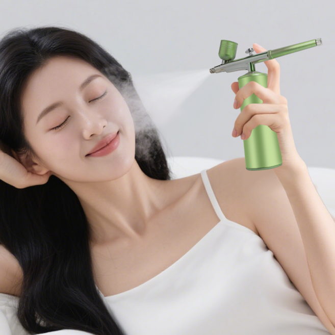 Jeernare 고압 미스트기 나노 주입식 수분공급기 홈케어 수분공급 보습 피부관리 휴대용 충전식, 연두색