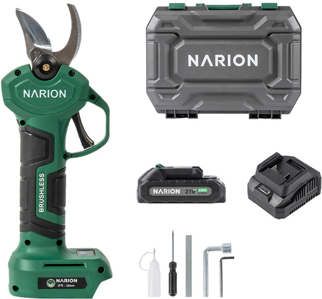 나리온 전기 충전 전동 전지가위 21V 풀세트, 28mm 배터리 1개