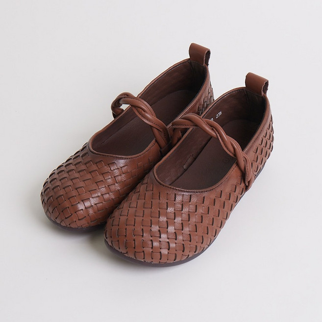 슈리오 여성 소가죽 격자 메리제인 플랫슈즈 4cm