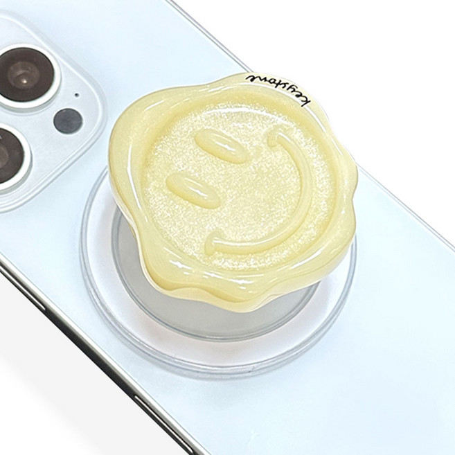 키스톤 인장 맥세이프 그립톡 호환 + 클로버 키링/마그네틱링, 1개, 진주펄노랑(스마일)