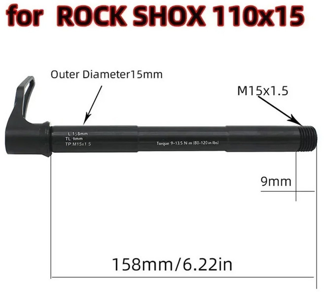 15X110 자전거 프론트 포크 스루 액슬 꼬치 휠 축 허브 샤프트 MTB 도로 프레임 안전 퀵 릴리스 레버, 110x15, 1개
