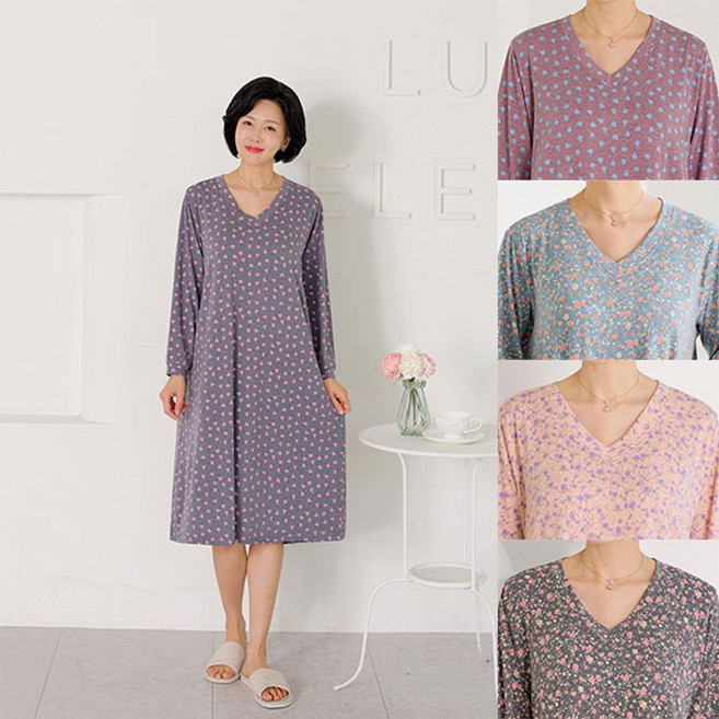 로즈맘 엄마옷 로즈맘 우재브이넥홈웨어면원피스