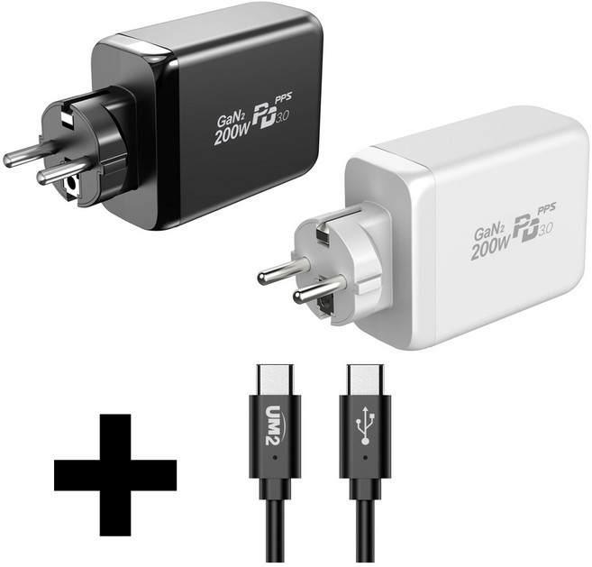 UM2 200W C타입 PD PPS GAN2 접지 고속 멀티 충전기 + 100W 케이블, 1개