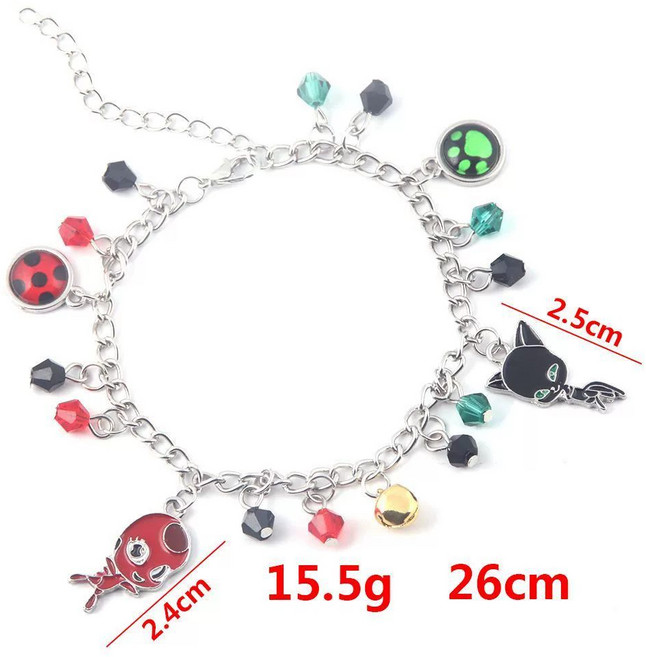 레이디버그 블랙캣 미라클 스톤 코스프레 목걸이 열쇠고리 귀걸이 장식, 기적의 소녀 검은 고양이 팔찌 】, 1개