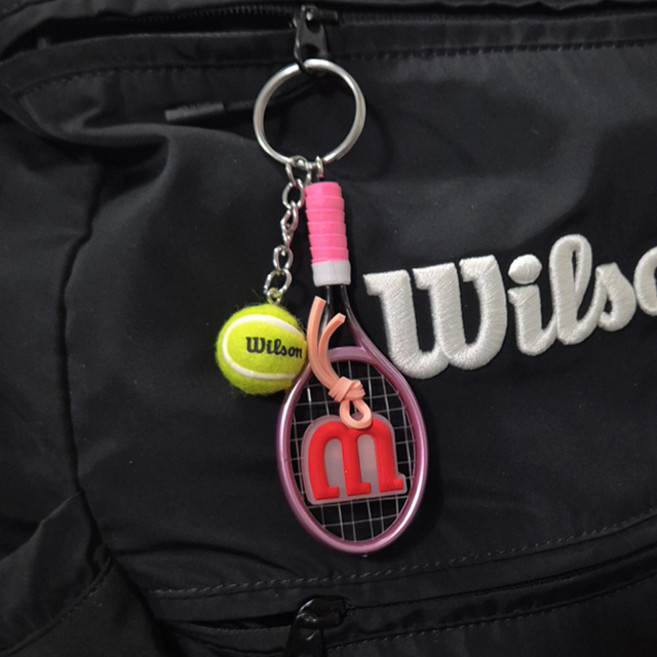 테니스 윌슨 열쇠고리 테니스 라켓 키링 테니스공 미니어처 가방 키홀더, 1개, 핑크 라켓+공