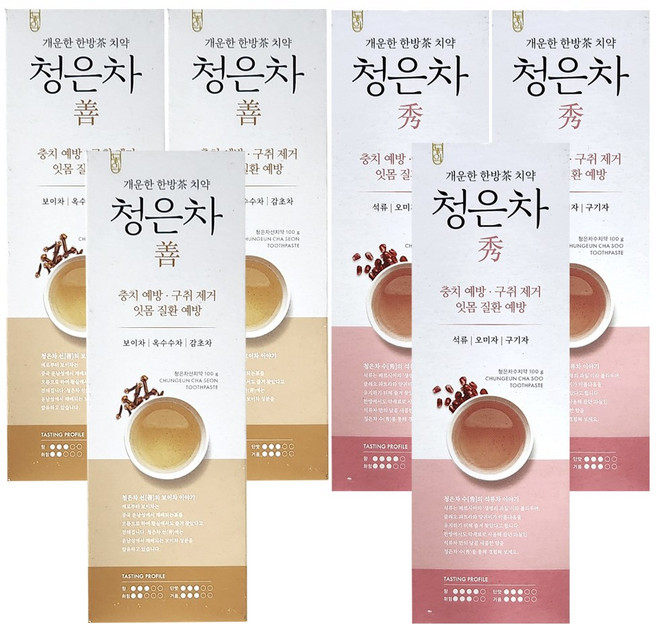 애경 2080 한방차 치약 청은차선 100g x 3개 + 청은차수 100g x 3개, 1개