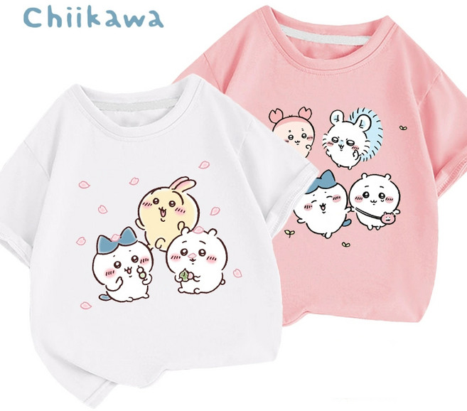 다나에 귀여운 먼작귀 치이카와 우사기 하치와레 순면100% 반팔 티셔츠 루즈핏 상의 +지아싱트레이드 머리띠