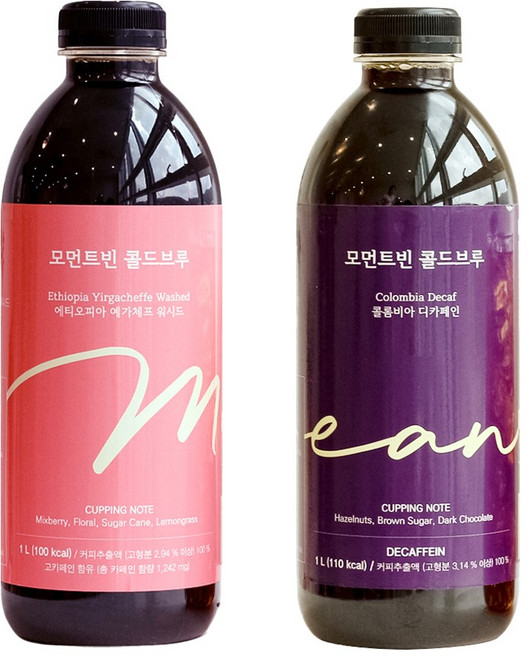 모먼트빈 콜드브루 1L X 2병 프리미엄 더치커피 원액 액상 커피 선물 답례품 에티오피아, 에티오피아 / 디카페인 콜롬비아, 1개입