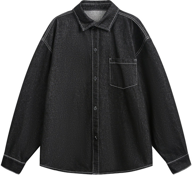 【復古水洗】牛仔襯衫 男襯衫 長袖襯衫 牛仔外套 襯衫外套 水洗做舊 美式廓形 重磅丹寧 秋季百搭 休閒通勤