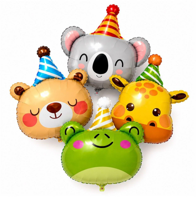 동물풍선 4종세트 호일풍선 생일파티용품 어린이날 이벤트 대형풍선 1세트 (기린 개구리 코알라 베어), 4개