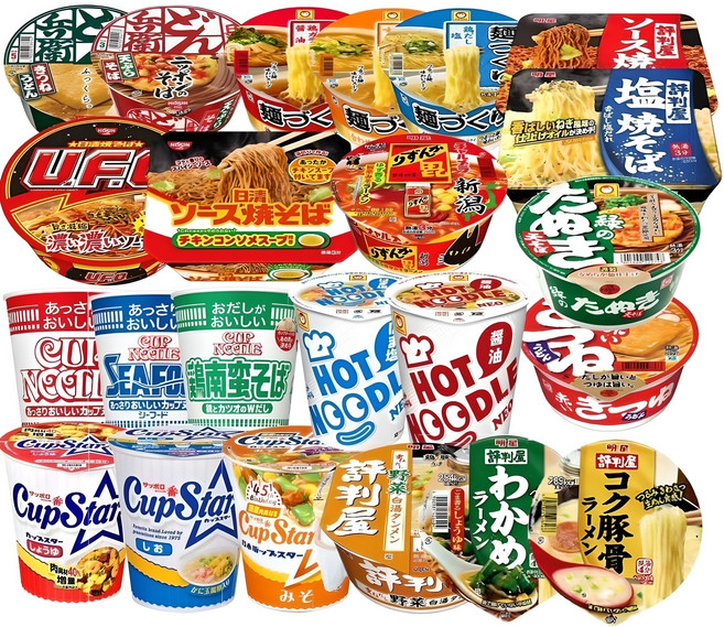 일본 컵라면 야끼소바 컵누들 우동 소바 12종 포장 세트, 12개