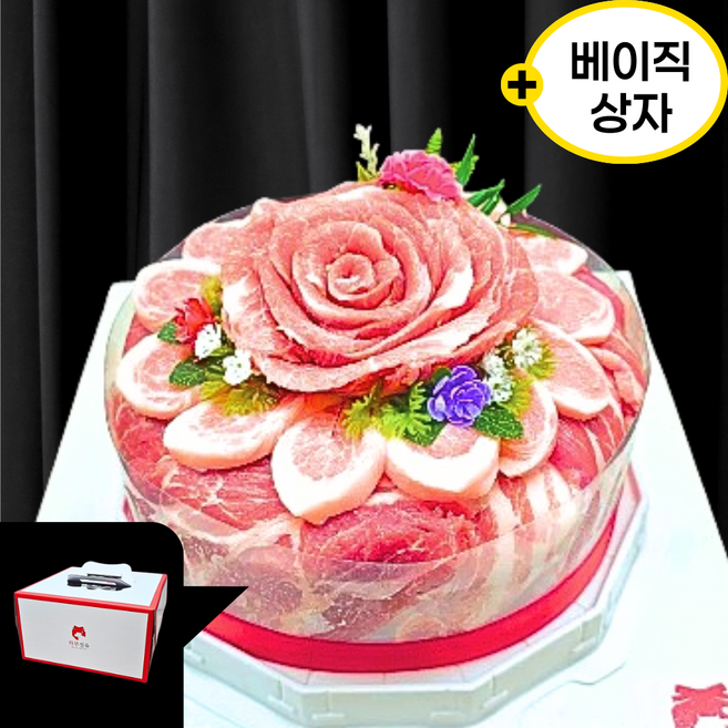 상자포장] 한돈케이크 1400g 모듬구이세트_선물용 고기케이크(한돈1+등급), 축하토퍼+기본상자, 1세트