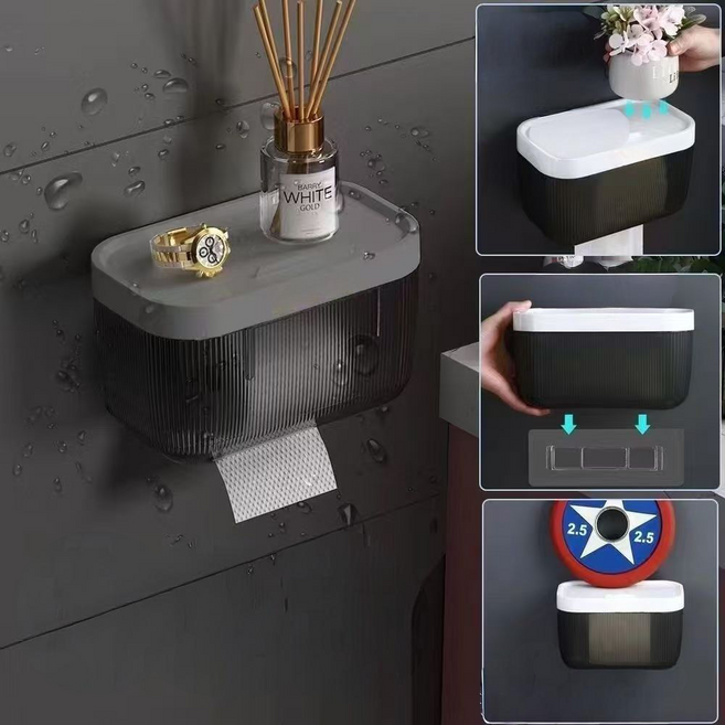 갱모아 무타공 방수 상단선반 휴지걸이, 그레이, 1개