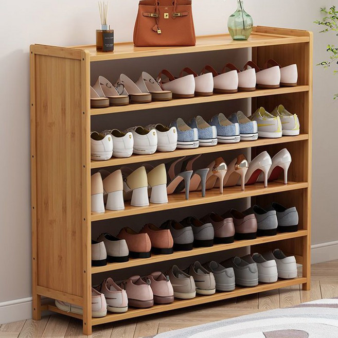 Fowod 대용량 현관 신발정리대 대나무 신발장 다용도 신발 수납장, 6단, 원목색(80cm)