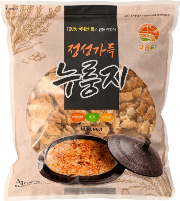 100% 국내산 쌀로 만든 정성가득 누룽지 대용량, 1개, 3kg